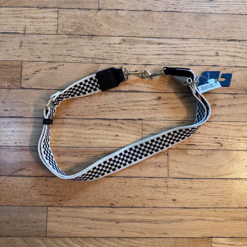 Universal Thread Checkered Handbag Strap Black White Woven Gold Hardware NEW